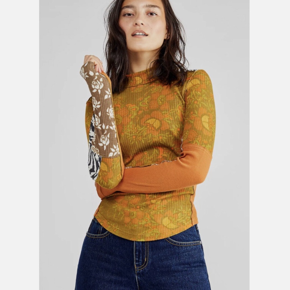Free People Orange and Green Zebra Top